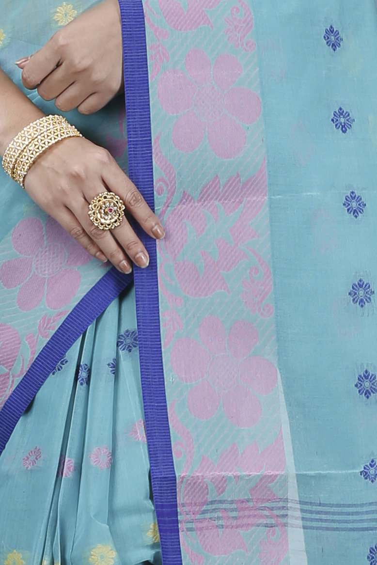 Dark Green Pure Cotton Ushi Tant Saree (1154)